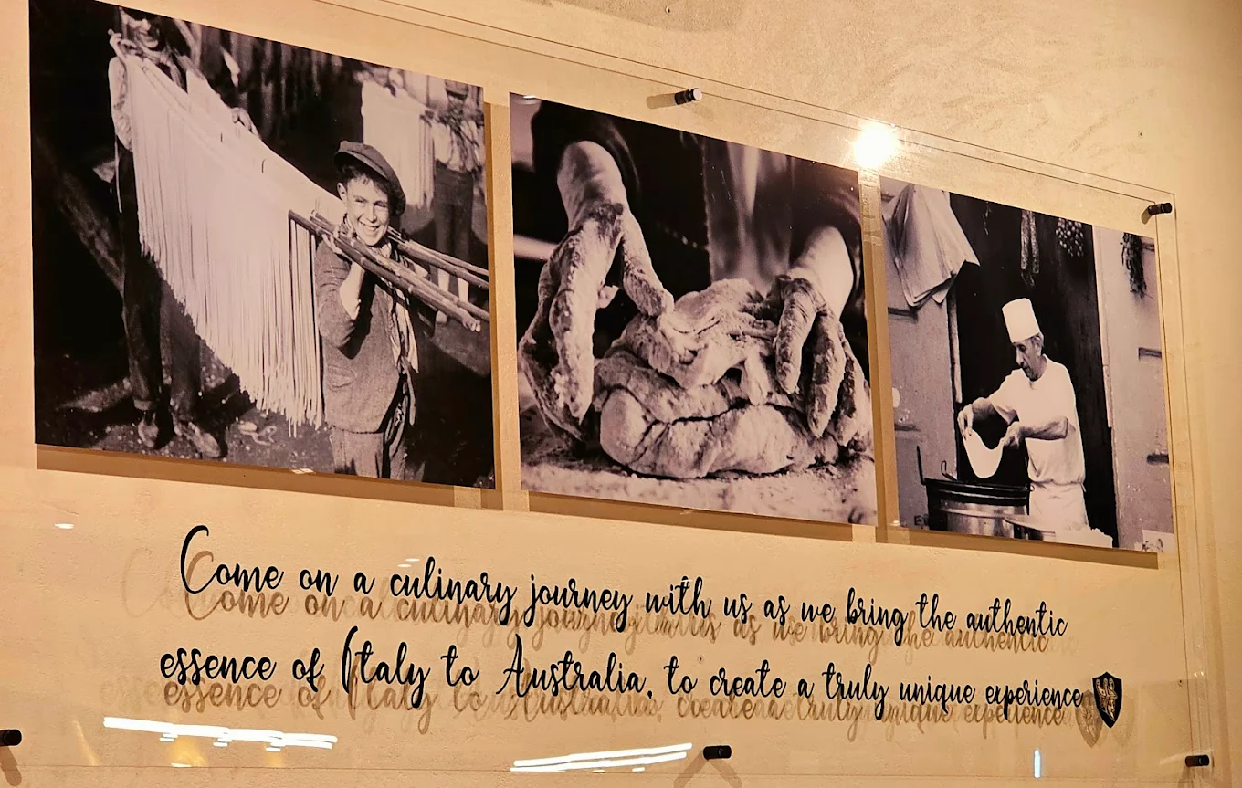 Il Matto Werribee story wall celebrating the culinary journey from Italy to Australia